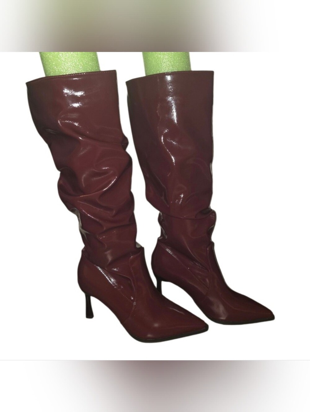 Women's Burgundy Slouchy Pointed-Toe Knee Boots